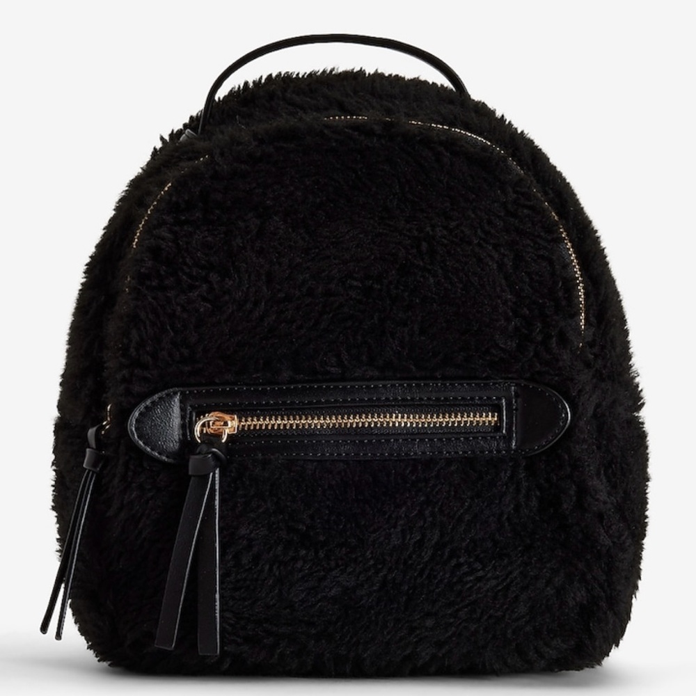 EXPRESS Trendy Mini Black Teddy Soft Sherpa Backpack